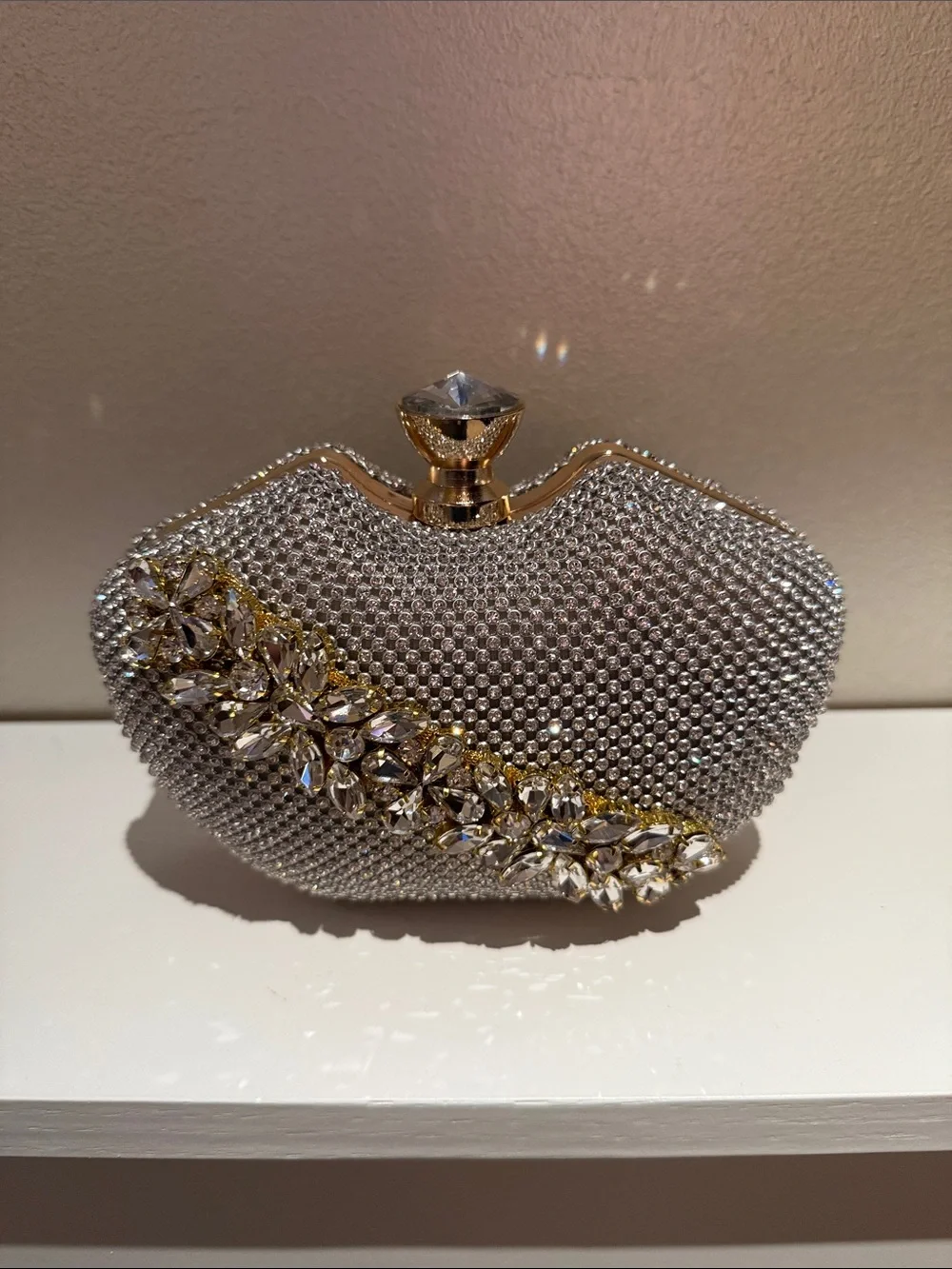 Crystal-Embellished Silver Evening Clutch - Picture 1 of 3